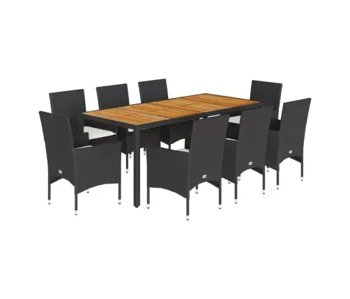 9-Daļīgs Dārza Mēbeļu Komplekts, Matrači, Melna Pe Rotangpalma Vidaxl