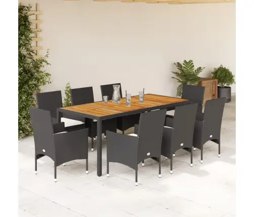 9-Daļīgs Dārza Mēbeļu Komplekts, Matrači, Melna Pe Rotangpalma Vidaxl