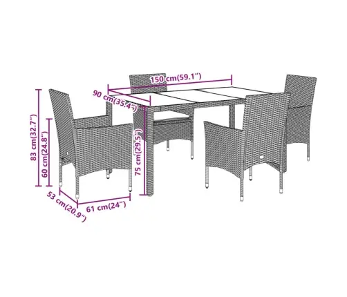 5-Daļīgs Dārza Mēbeļu Komplekts, Matrači, Melna Pe Rotangpalma Vidaxl