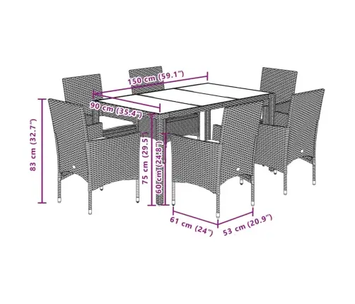 7-Daļīgs Dārza Mēbeļu Komplekts, Matrači, Melna Pe Rotangpalma Vidaxl