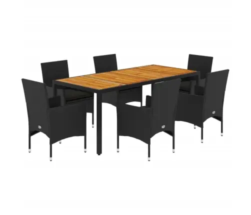 7-Osaline Aiamööblikomplekt Patjadega, Must, Pe-Rotang/Akaatsia