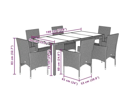 7-Osaline Aiamööblikomplekt Patjadega, Must, Pe-Rotang/Akaatsia