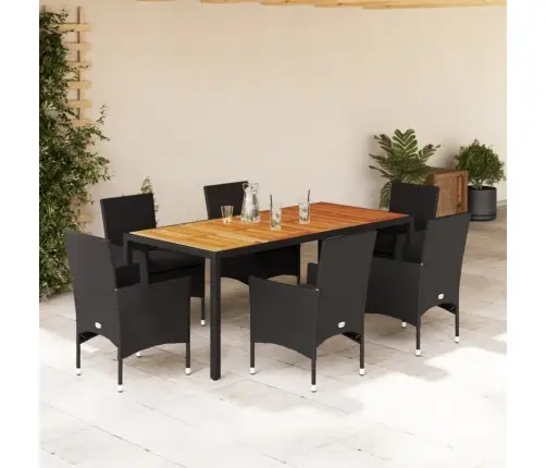 7-Osaline Aiamööblikomplekt Patjadega, Must, Pe-Rotang/Akaatsia