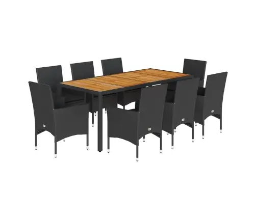 9-Osaline Aiamööblikomplekt Patjadega, Must, Pe-Rotang/Akaatsia