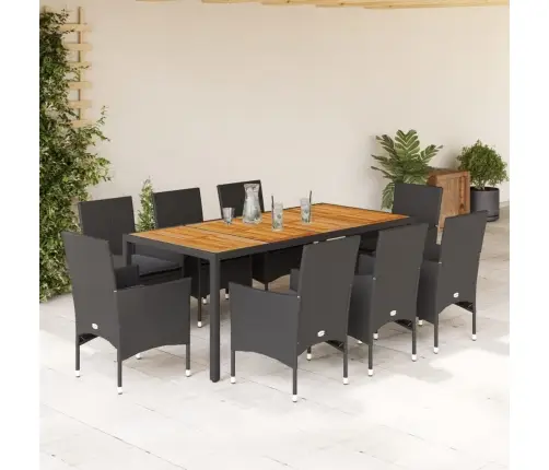 9-Osaline Aiamööblikomplekt Patjadega, Must, Pe-Rotang/Akaatsia