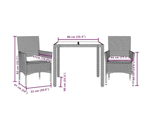 3-Daļīgs Dārza Mēbeļu Komplekts, Matrači, Pelēka Pe Rotangpalma Vidaxl