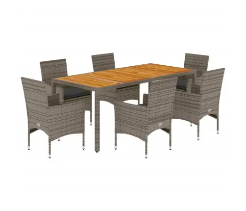 7-Daļīgs Dārza Mēbeļu Komplekts, Matrači, Pelēka Pe Rotangpalma Vidaxl