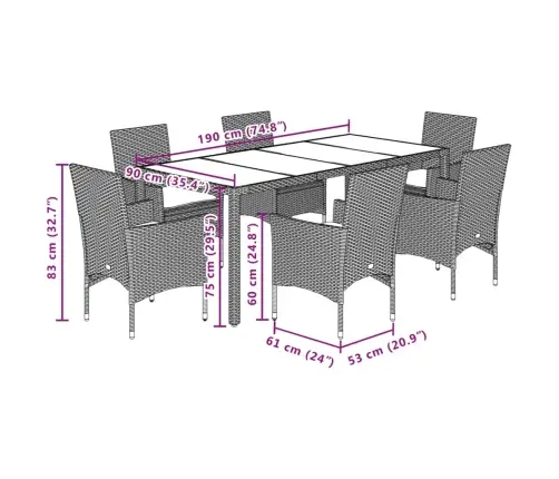 7-Daļīgs Dārza Mēbeļu Komplekts, Matrači, Pelēka Pe Rotangpalma Vidaxl