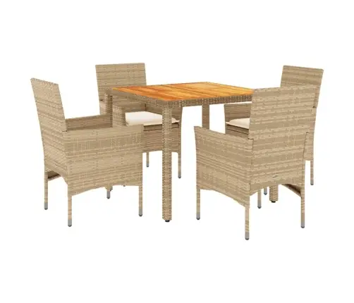 Sodo Komplektas, 5 Dalių, Smėlio, Poliratanas Ir Akacija Sodo Komplektas, 5 Dalių, Smėlio, Poliratanas Ir Akacija