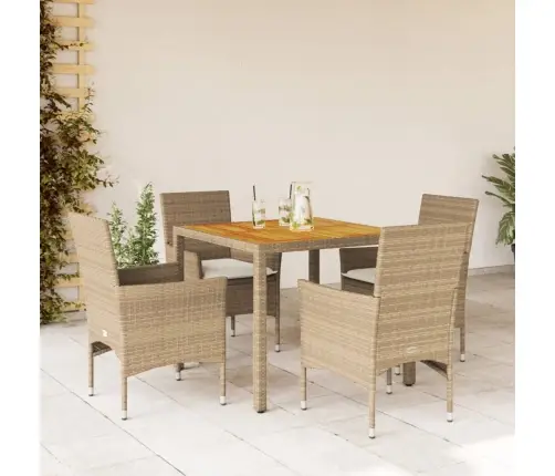 Sodo Komplektas, 5 Dalių, Smėlio, Poliratanas Ir Akacija Sodo Komplektas, 5 Dalių, Smėlio, Poliratanas Ir Akacija