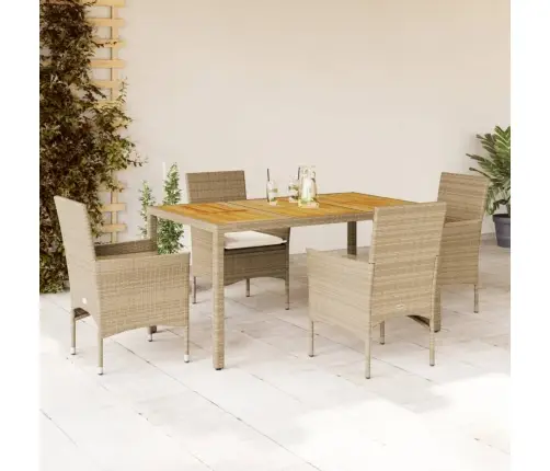 5-Daļīgs Dārza Mēbeļu Komplekts, Matrači, Bēša Pe Rotangpalma Vidaxl