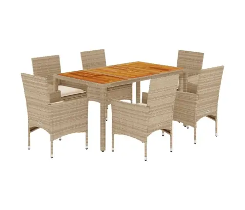 7-Daļīgs Dārza Mēbeļu Komplekts, Matrači, Bēša Pe Rotangpalma Vidaxl