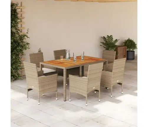 7-Daļīgs Dārza Mēbeļu Komplekts, Matrači, Bēša Pe Rotangpalma Vidaxl