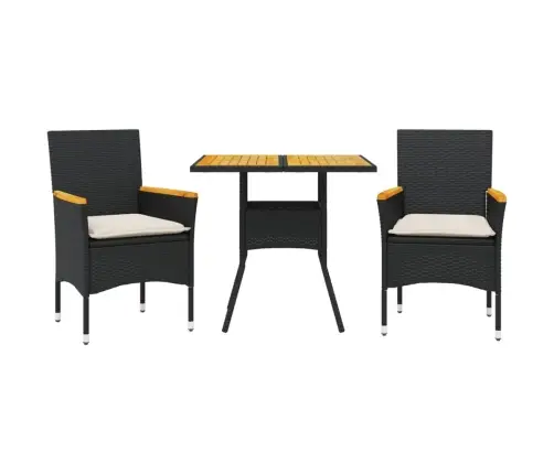 3-Daļīgs Dārza Mēbeļu Komplekts, Matrači, Melna Pe Rotangpalma Vidaxl