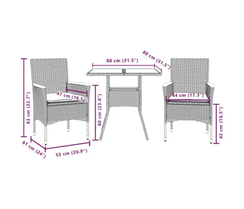 3-Daļīgs Dārza Mēbeļu Komplekts, Matrači, Melna Pe Rotangpalma Vidaxl
