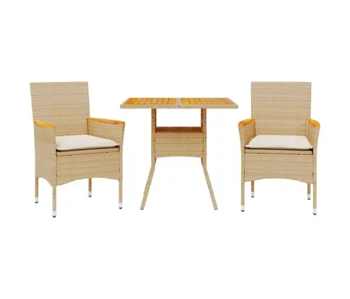 3-Daļīgs Dārza Mēbeļu Komplekts, Matrači, Bēša Pe Rotangpalma Vidaxl