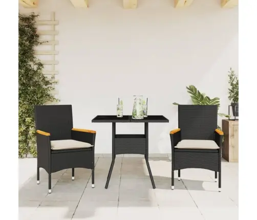 3-Osaline Aiamööbli Komplekt Patjadega, Must, Polürotang/Klaas