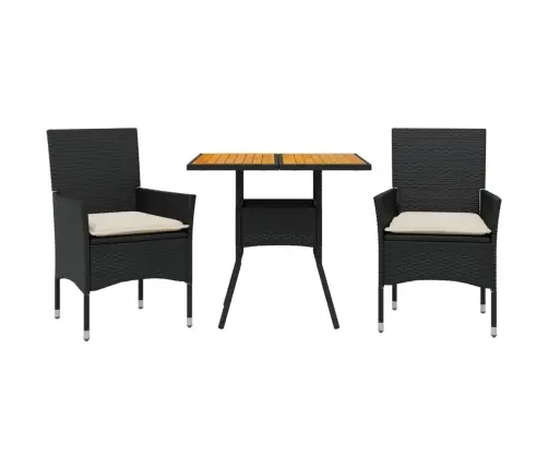 3-Daļīgs Dārza Mēbeļu Komplekts, Matrači, Melna Pe Rotangpalma Vidaxl