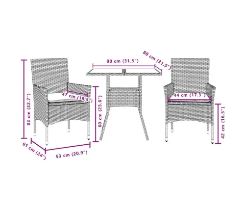 3-Daļīgs Dārza Mēbeļu Komplekts, Matrači, Melna Pe Rotangpalma Vidaxl