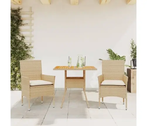 3-Osaline Aiamööblikomplekt Patjadega, Beež, Pe-Rotang/Akaatsia