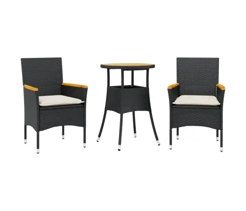 3-Osaline Aiamööbli Komplekt Patjadega Must, Pe-Rotang/Akaatsia