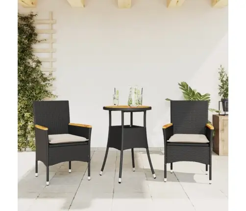 3-Osaline Aiamööbli Komplekt Patjadega Must, Pe-Rotang/Akaatsia