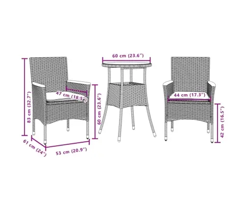 Sodo Komplektas, 3 Dalių, Pilkas, Poliratanas Ir Akacija