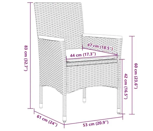 5-Osaline Aiamööblikomplekt Patjadega, Hall, Pe-Rotang/Akaatsia