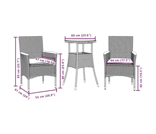 3-Daļīgs Dārza Mēbeļu Komplekts, Matrači, Pelēka Pe Rotangpalma Vidaxl