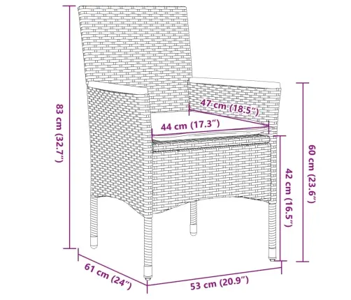 3-Daļīgs Dārza Mēbeļu Komplekts, Matrači, Pelēka Pe Rotangpalma Vidaxl