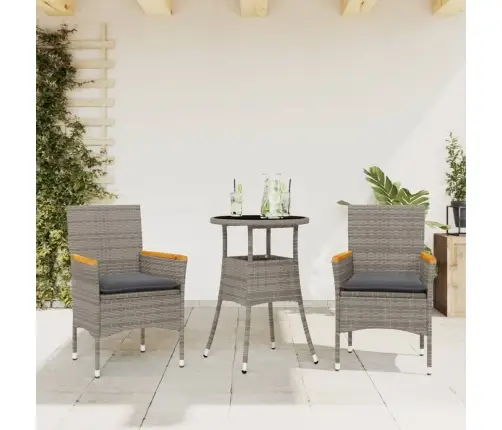 3-Daļīgs Dārza Mēbeļu Komplekts, Matrači, Pelēka Pe Rotangpalma Vidaxl