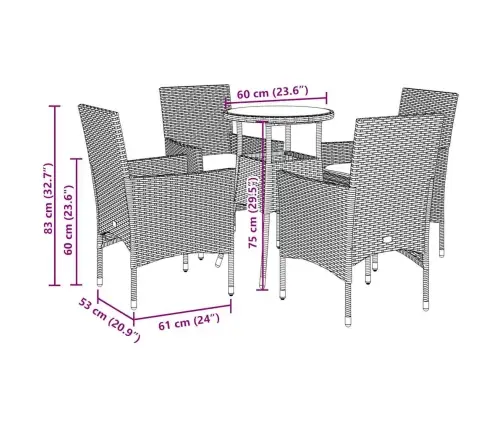 5-Osaline Aiamööbli Komplekt Patjadega Must, Pe-Rotang/Akaatsia