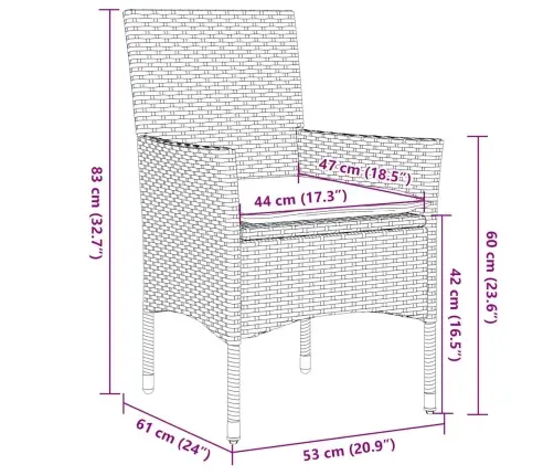 5-Daļīgs Dārza Mēbeļu Komplekts, Matrači, Melna Pe Rotangpalma Vidaxl