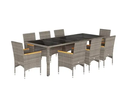 9-Daļīgs Dārza Mēbeļu Komplekts, Matrači, Pelēka Pe Rotangpalma Vidaxl