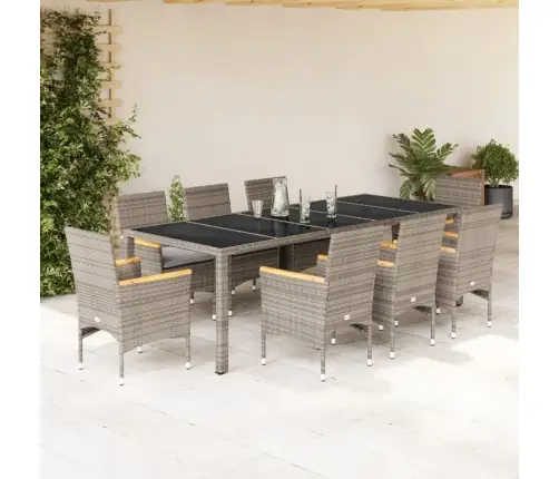 9-Daļīgs Dārza Mēbeļu Komplekts, Matrači, Pelēka Pe Rotangpalma Vidaxl