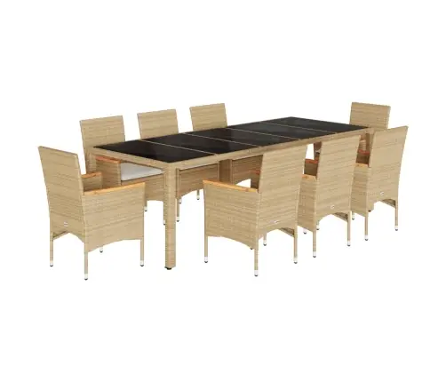 9-Daļīgs Dārza Mēbeļu Komplekts, Matrači, Bēša Pe Rotangpalma Vidaxl