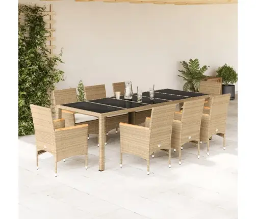 9-Daļīgs Dārza Mēbeļu Komplekts, Matrači, Bēša Pe Rotangpalma Vidaxl