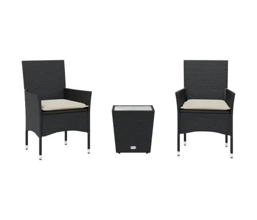 3-Daļīgs Bistro Mēbeļu Komplekts, Matrači, Melna Pe Rotangpalma Vidaxl