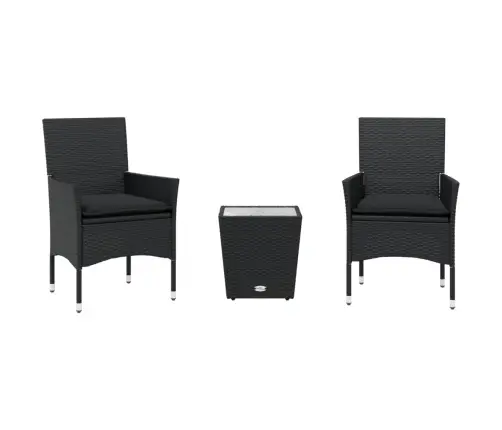 3-Daļīgs Bistro Mēbeļu Komplekts, Matrači, Melna Pe Rotangpalma Vidaxl