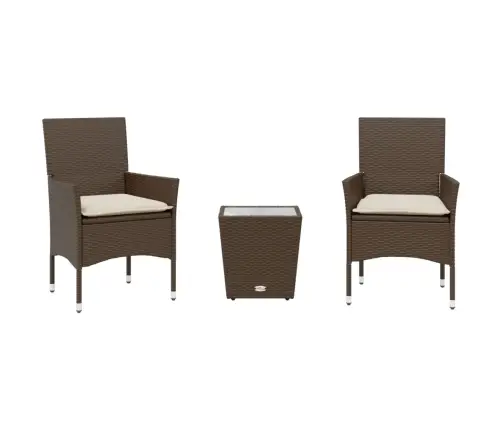 3-Daļīgs Bistro Mēbeļu Komplekts, Matrači, Brūna Pe Rotangpalma Vidaxl