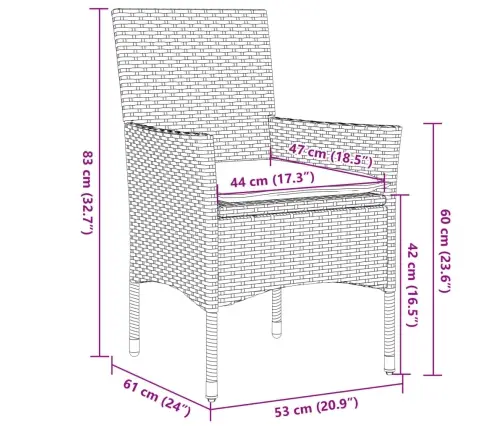 3-Daļīgs Bistro Mēbeļu Komplekts, Matrači, Brūna Pe Rotangpalma Vidaxl