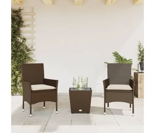 3-Daļīgs Bistro Mēbeļu Komplekts, Matrači, Brūna Pe Rotangpalma Vidaxl