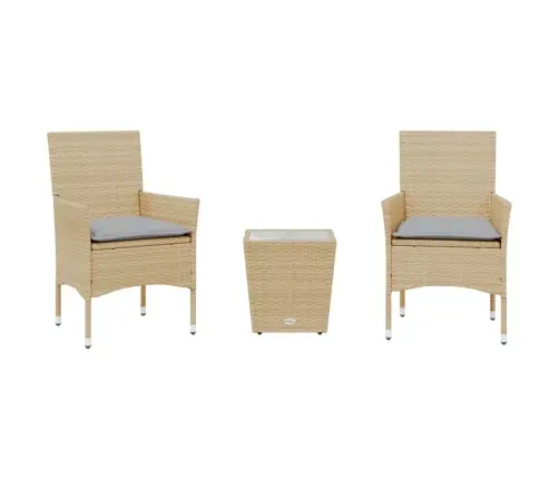 3-Daļīgs Bistro Mēbeļu Komplekts, Matrači, Bēša Pe Rotangpalma Vidaxl