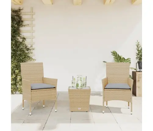 3-Daļīgs Bistro Mēbeļu Komplekts, Matrači, Bēša Pe Rotangpalma Vidaxl
