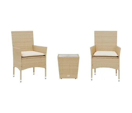 3-Osaline Bistrookomplekt Patjadega, Beež, Polürotang Ja Klaas