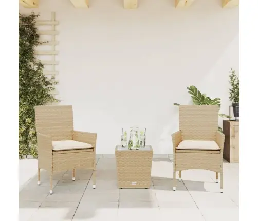 3-Osaline Bistrookomplekt Patjadega, Beež, Polürotang Ja Klaas