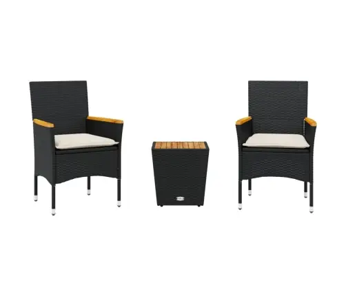 3-Osaline Bistrookomplekt Patjadega, Must, Polürotang Ja Klaas