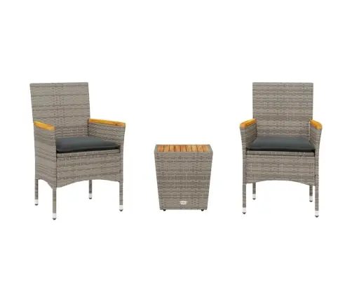 3-Daļīgs Bistro Mēbeļu Komplekts, Matrači,Pelēka Pe Rotangpalma Vidaxl
