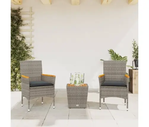 3-Daļīgs Bistro Mēbeļu Komplekts, Matrači,Pelēka Pe Rotangpalma Vidaxl