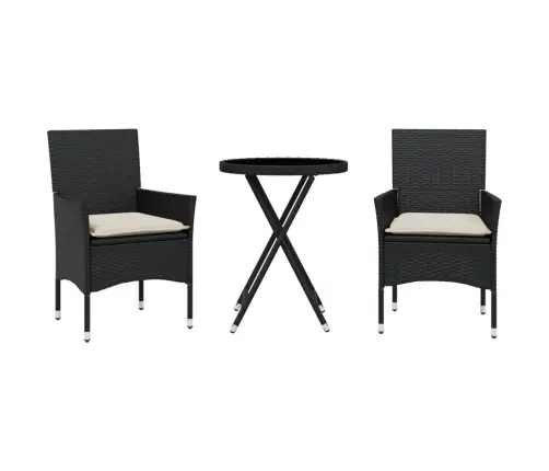 3-Osaline Bistrookomplekt Patjadega, Must, Polürotang Ja Klaas